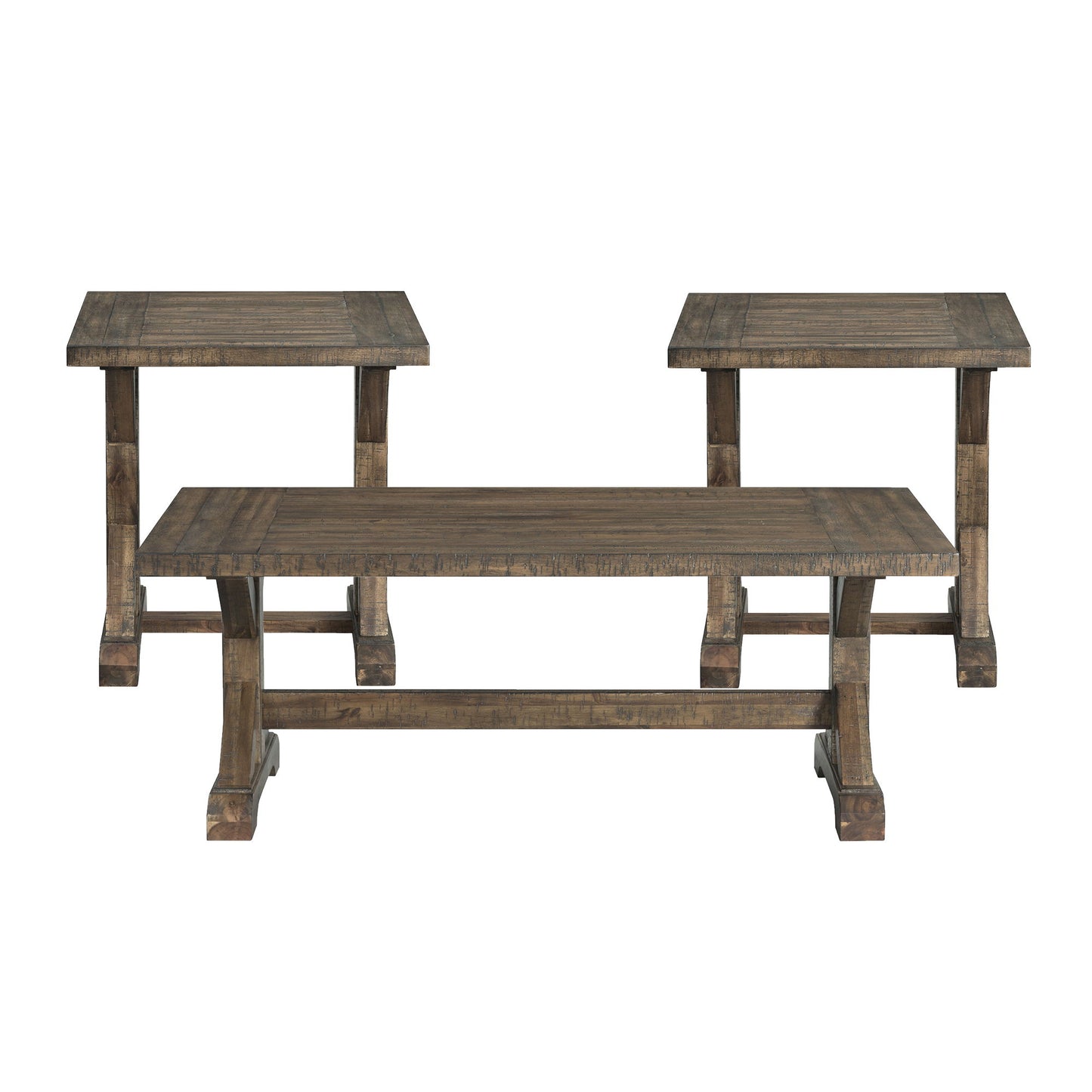 Finn - 3 Piece Accent Trestle Table Set (Coffee Table & Two End Tables) - Dark Walnut
