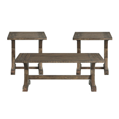 Finn - 3 Piece Accent Trestle Table Set (Coffee Table & Two End Tables) - Dark Walnut