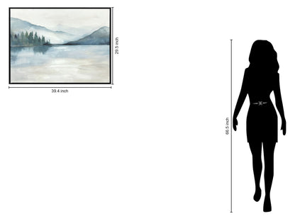 "Serene Reflections I" Hand-Embellished Canvas In Frame - Blue / Green / White / Black