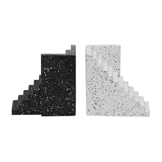 Gabby - Stairway Bookends - Speckled Black And White