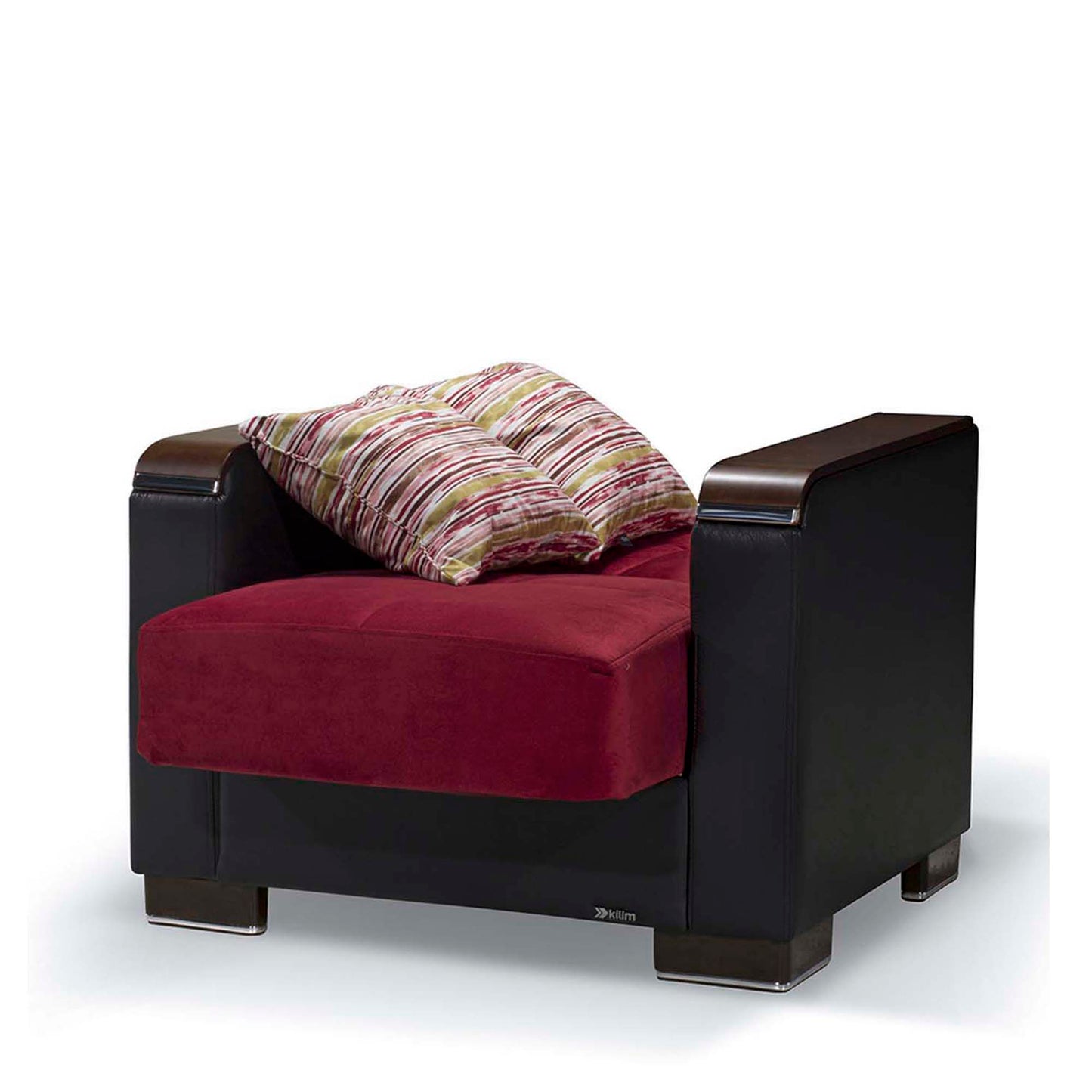 Ottomanson Armada X - Upholstered Convertible Wood Trimmed Armchair With Storage - Microfiber