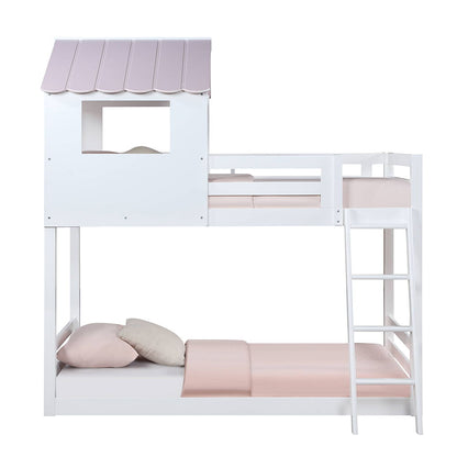 Solenne - Twin Over Twin Bunk Bed - White & Pink