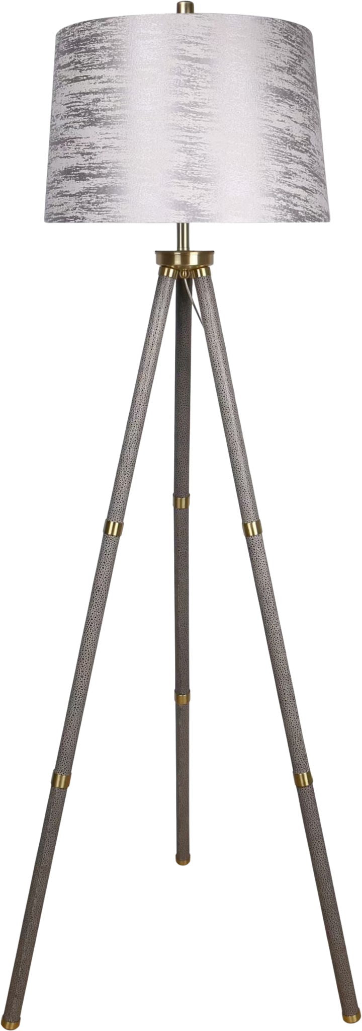 "Luxe Tripod Elegance" Faux Leather Wrap Floor Lamp - Greige / Soft Gold