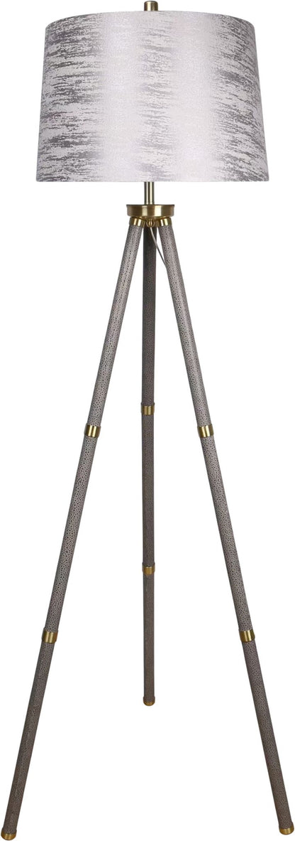 "Luxe Tripod Elegance" Faux Leather Wrap Floor Lamp - Greige / Soft Gold