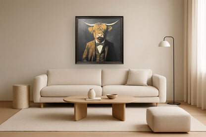 Dapper Highland Hand-Embellished Canvas In Frame - Black / Brown