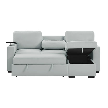 U0212 - Reversible Sofa Bed Loveseat With Pop-Up Sleeper With Drop Down Table - Silver