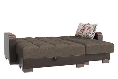 Ottomanson Armada X - Upholstered Convertible Wood Trimmed Chaise Lounge With Storage - Brown PU Polyester