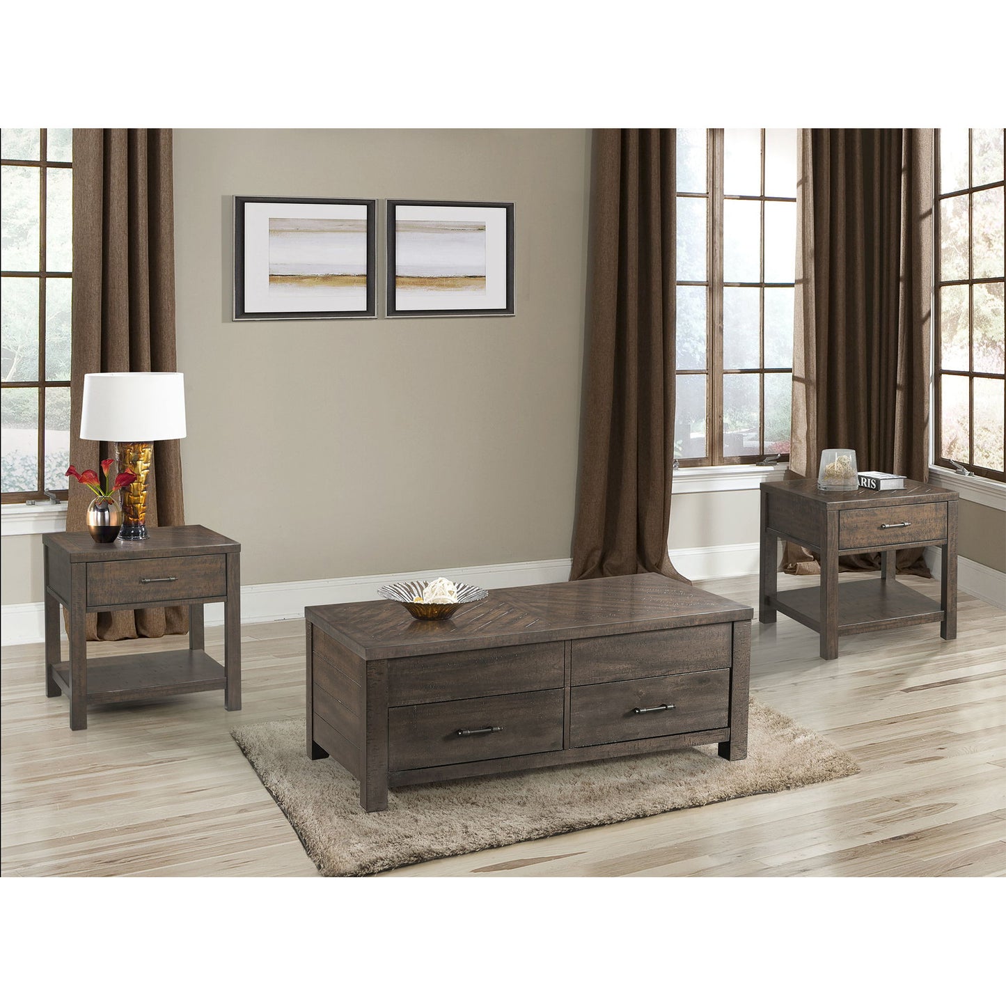 Jax - 3 Piece Occasional Table Set (Lift Top Coffee & Two End Tables) - Cherry