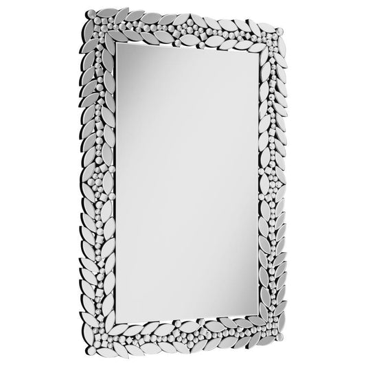 Cecily - Leaf Border Crystal Wall Mirror - Silver