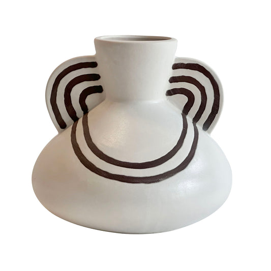 Earthenware - Line Art Wide-Bodied Vase - Cream