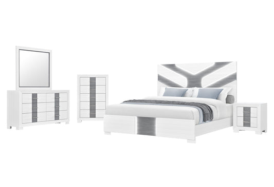 Optimus - 5 Piece King Bedroom Set - White