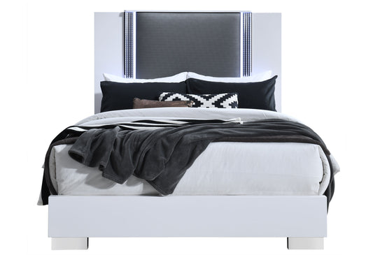 Ylime - Queen Bed With LED - Smooth White / Dark Gray