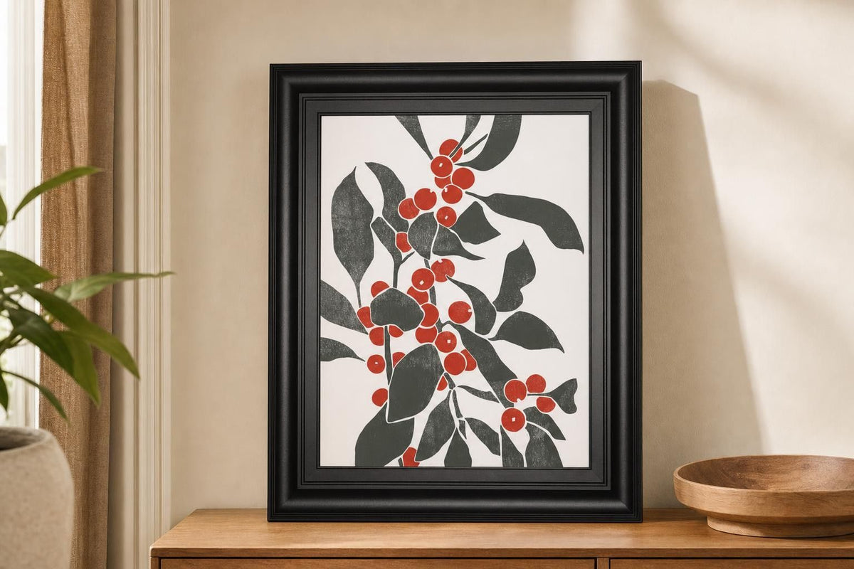 22x26 Colorblock Berry Branch IV By Emma Scarvey - Dark Gray