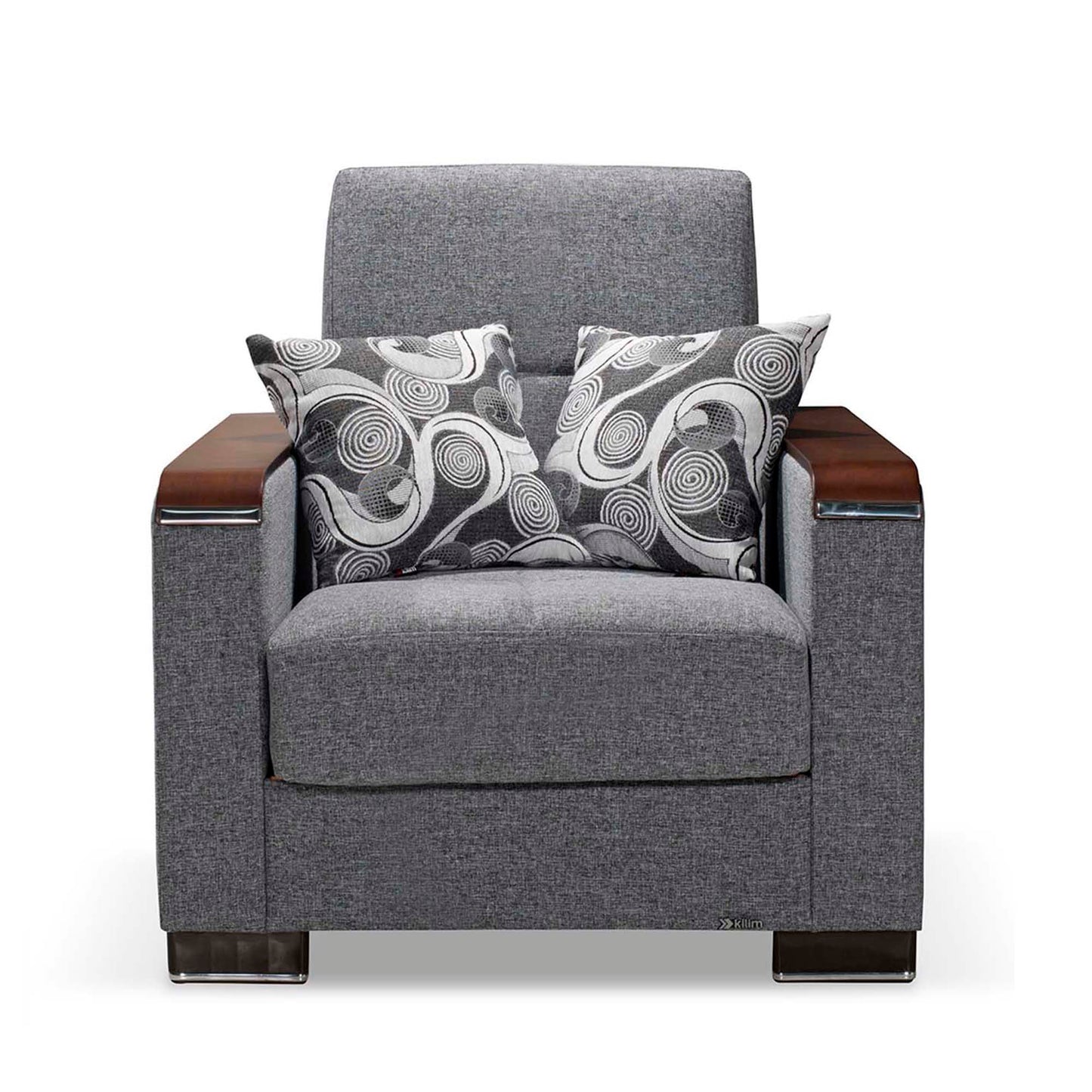 Ottomanson Armada X - Upholstered Convertible Wood Trimmed Armchair With Storage - Polyester