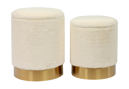 Teddy - Faux Sheepskin Storage Ottomans (Set of 2) - Beige