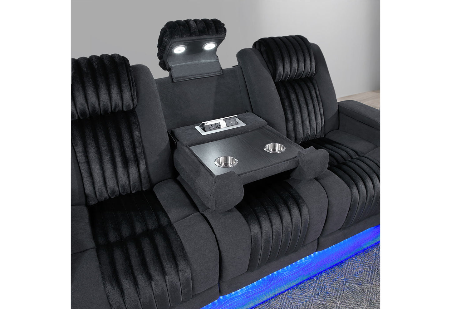 U8000 - 3 Piece Living Room Set (Power Console Reclining Loveseat, Power Reclining Sofa/ Power Recliner With Power Headrest) - Black