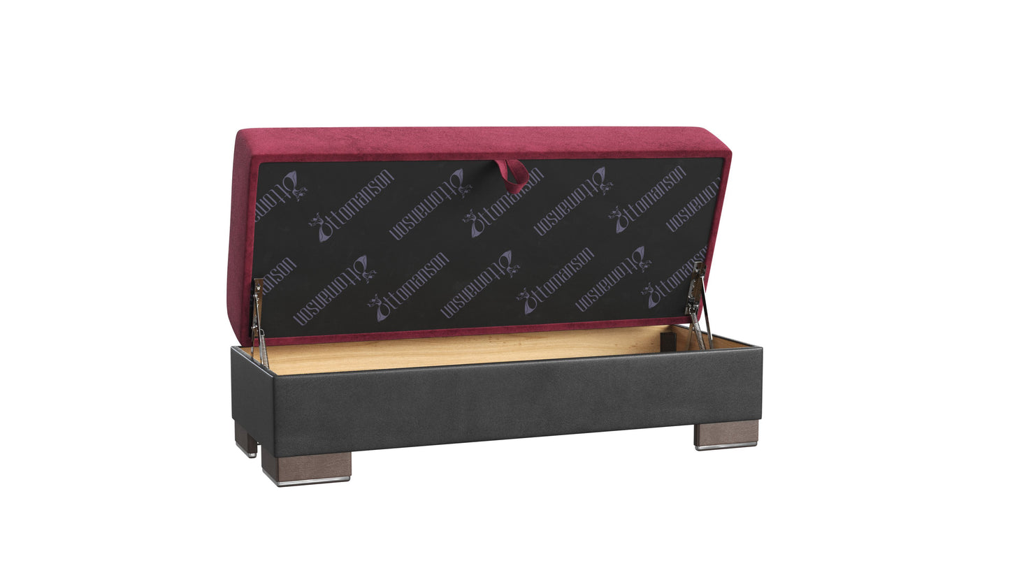 Ottomanson Armada X - Upholstered Convertible Wood Trimmed Ottoman With Storage - Microfiber