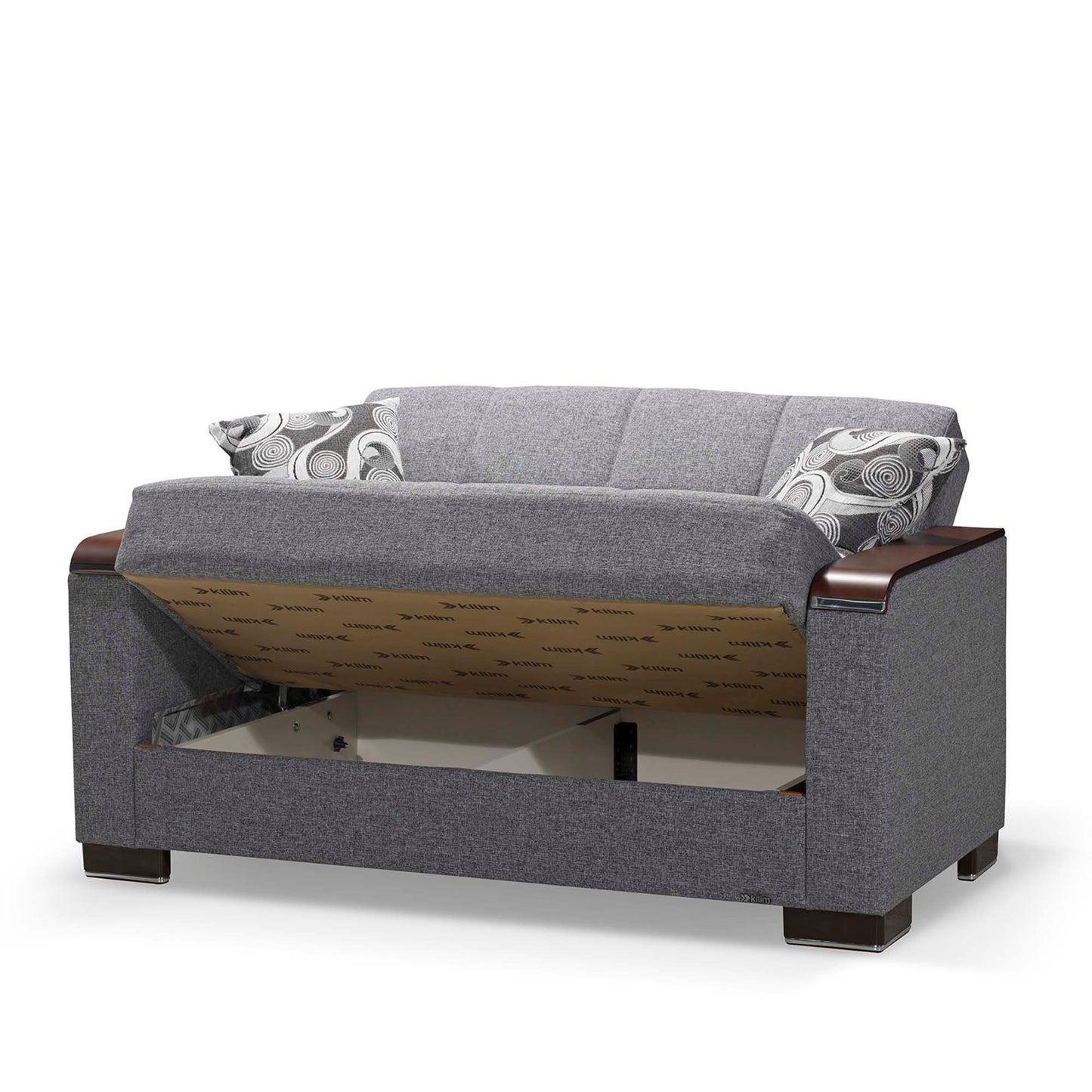 Ottomanson Armada X - Upholstered Convertible Wood Trimmed Loveseat With Storage - Polyester