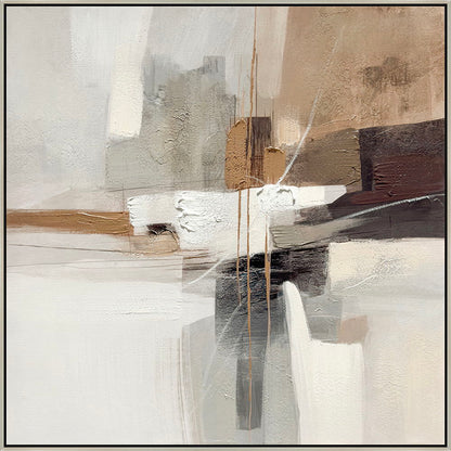"Earthy Abstraction I" Hand-Embellished Canvas In Frame - Cream / Beige / Brown