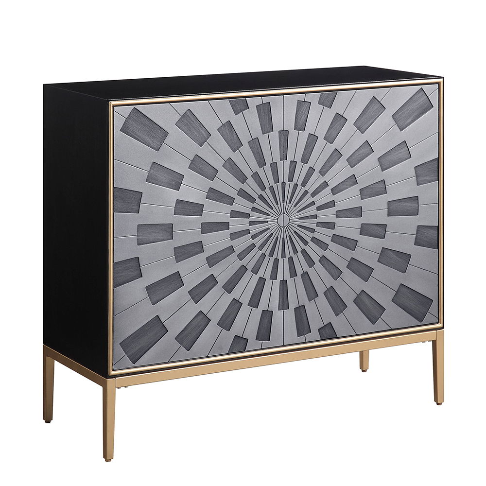 Quilla - Console Cabinet - Black, Gray & Brass