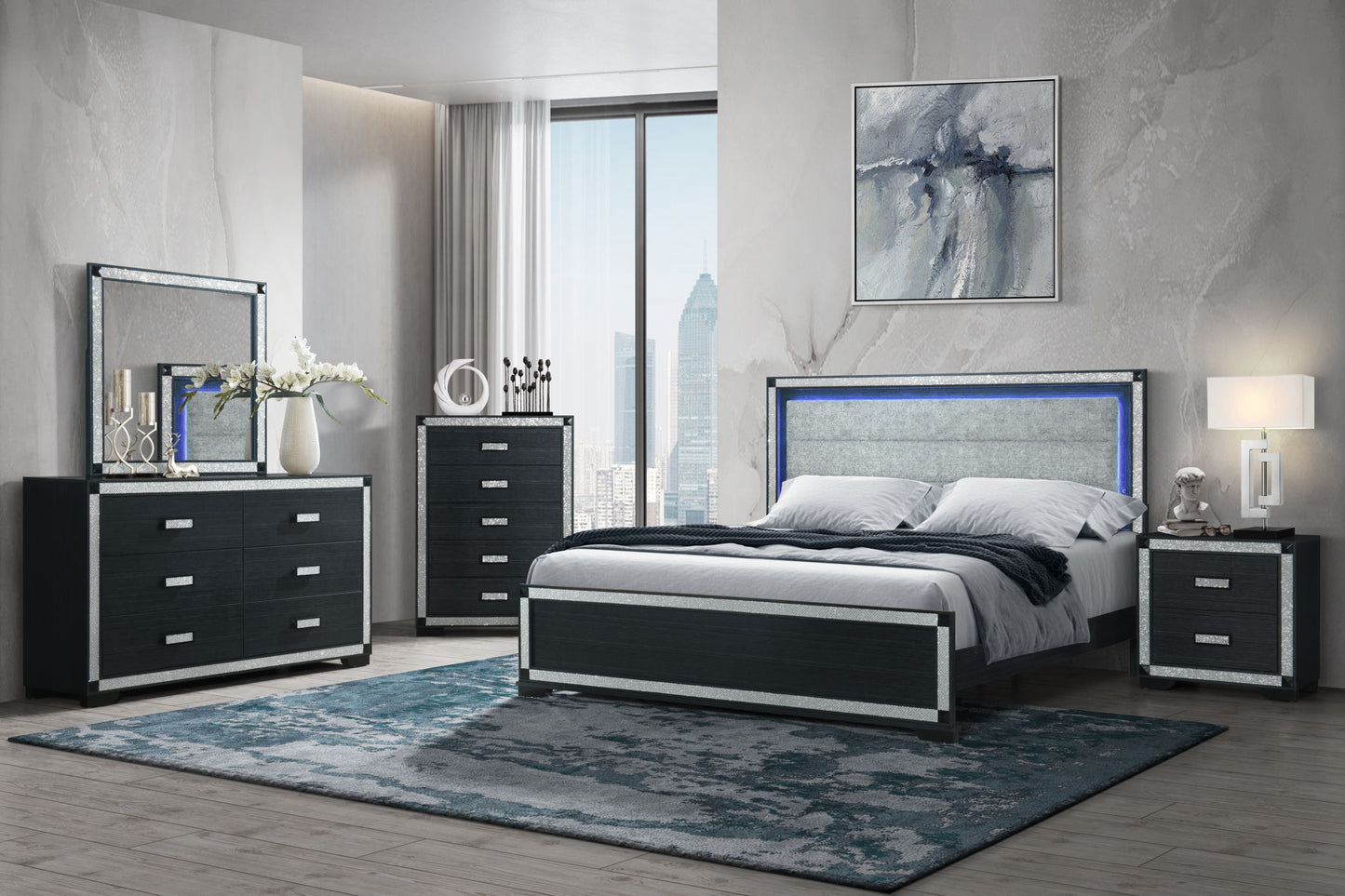 Soleil - 5 Piece Queen Bedroom Set - Charcoal