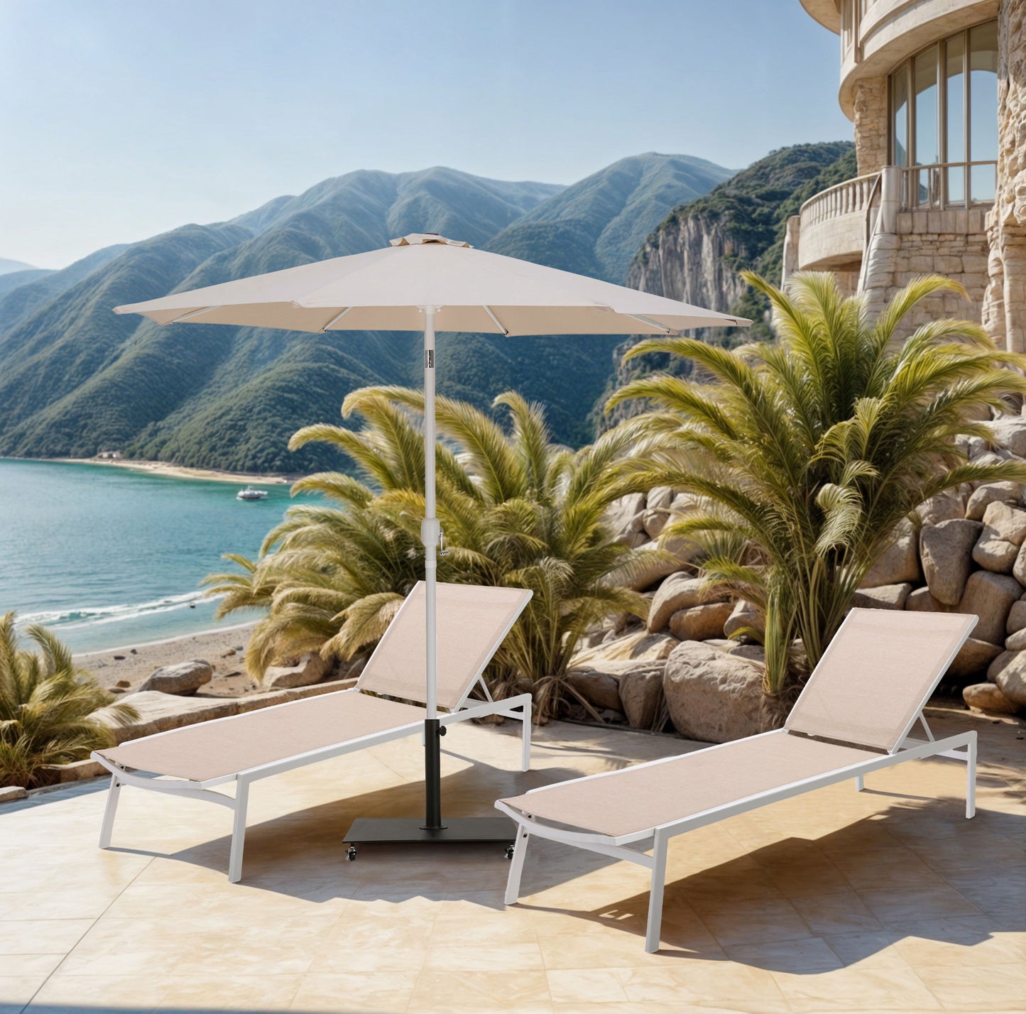 Fiji - Aluminum Patio Umbrella With Square Black And White Base