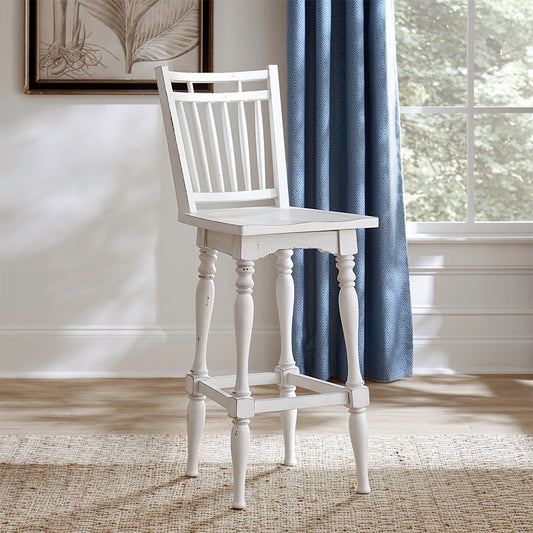 Magnolia Manor - Spindle Back Swivel Bar Stool - Antique White & Weathered Bark