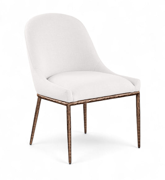 Ferro - Linen Textured Performance Fabric Upholstered Dining Side Chair - Cream / Brushed Bronze