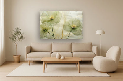 Temp Glass With Foil - Green Whispy Floral - Green