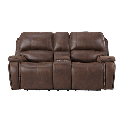 Atlantis - Power Motion Loveseat With Power Motion Head Recliner & Console - Heritage Brown