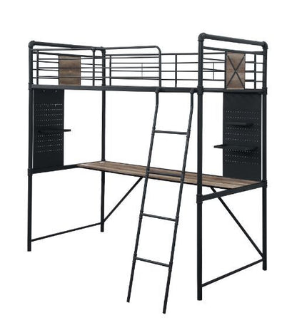 Cordelia - Twin Loft Bed With Desk - Antique Oak, Sandy Black & Dark Bronze Hand-Brushed