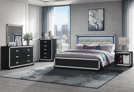 Soleil - 5 Piece King Bedroom Set With Cooler And Speaker - Charcoal