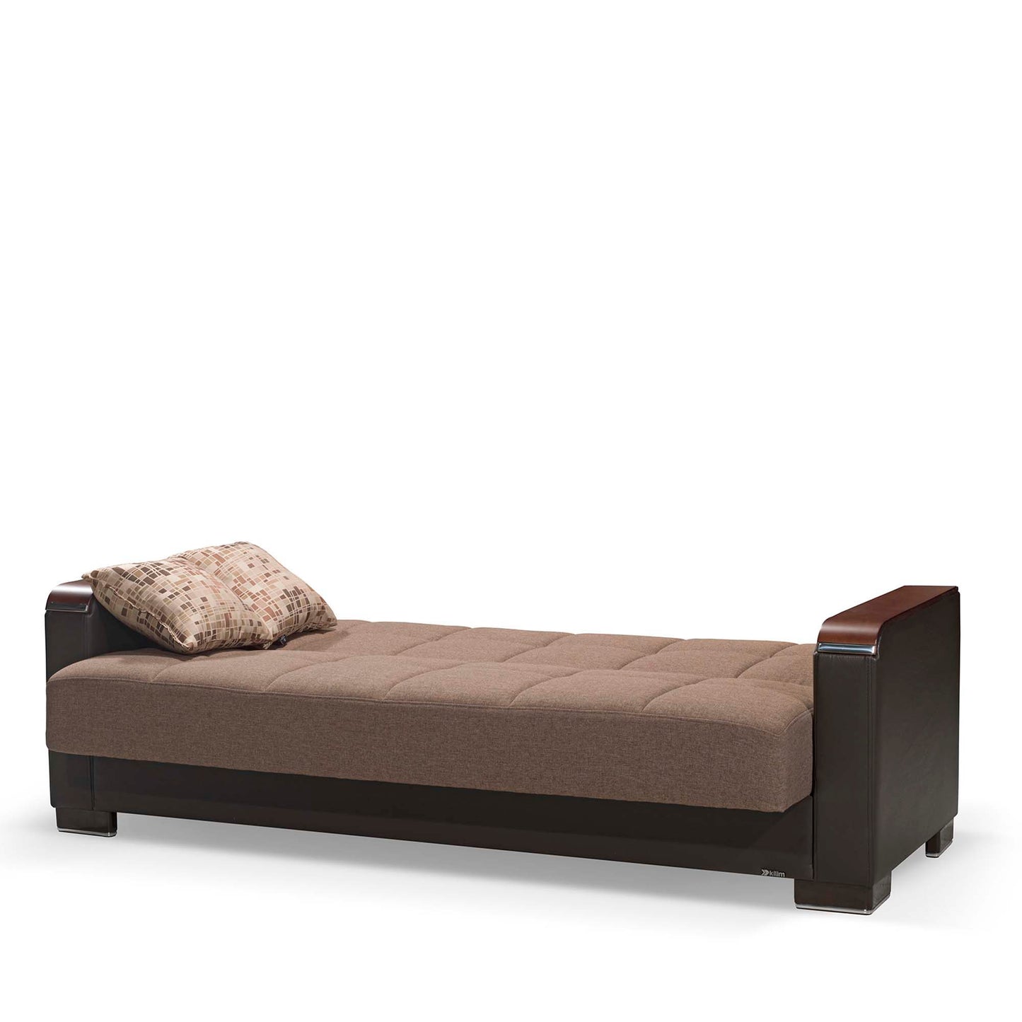Ottomanson Armada X - Upholstered Convertible Wood Trimmed Sofabed With Storage - Brown PU Polyester