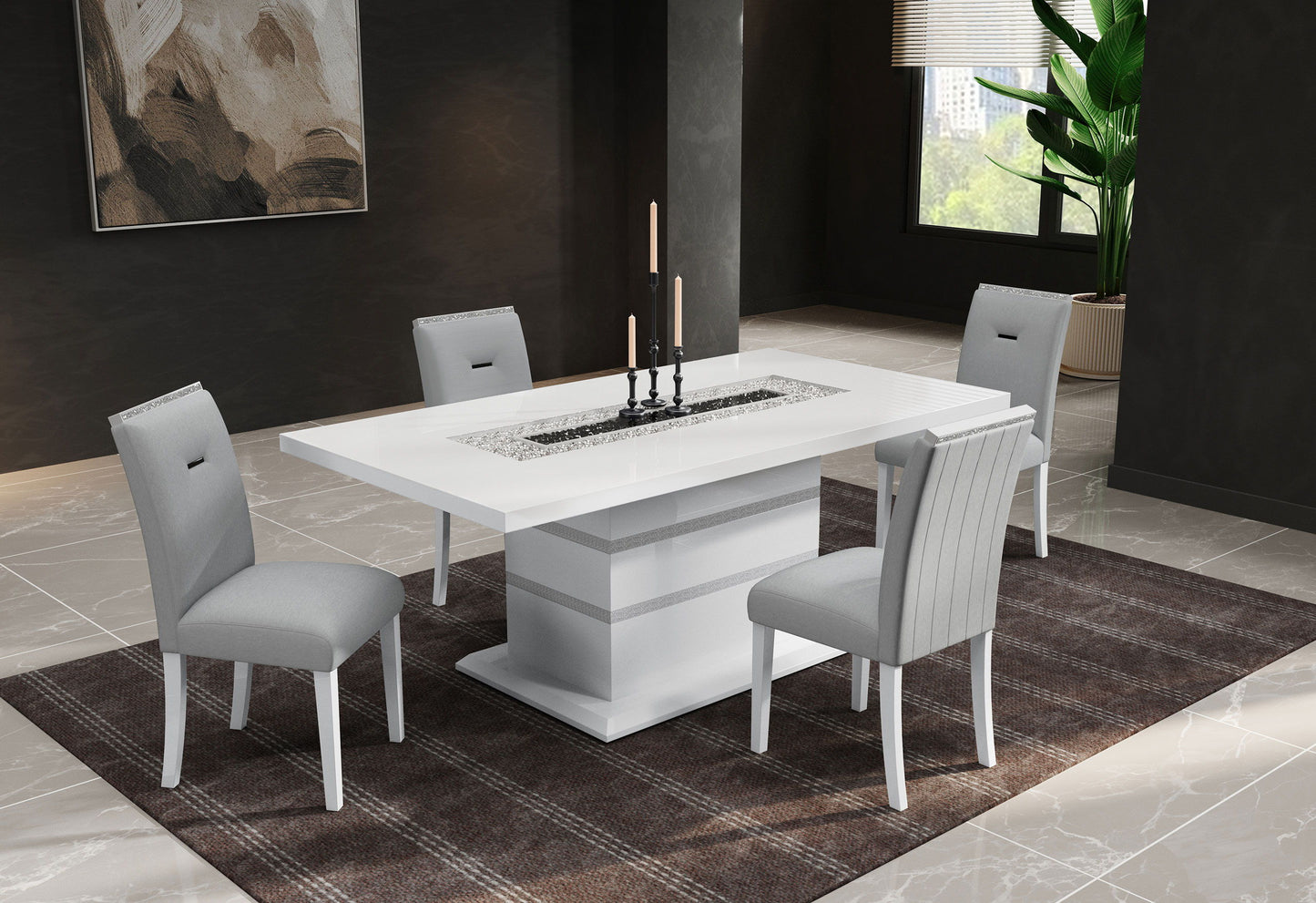 Monaco - Dining Table And Four Dining Chairs - Light Gray / White