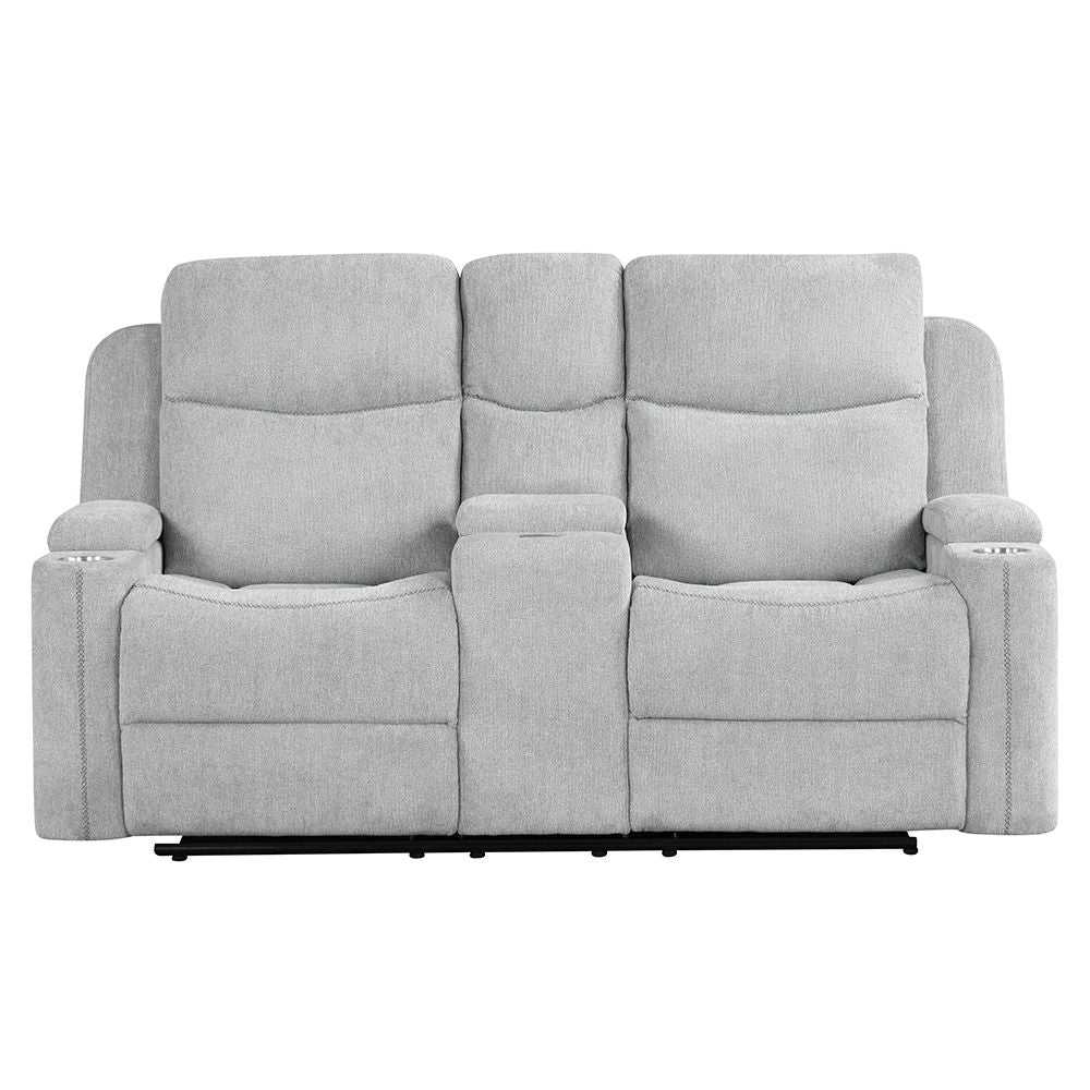Galya - Motion Loveseat With Console - Light Gray Chenille