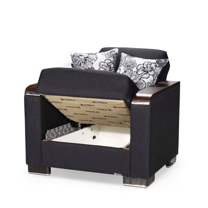 Ottomanson Armada X - Upholstered Convertible Wood Trimmed Armchair With Storage - Polyester