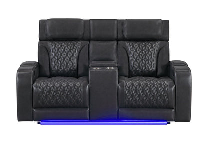 U8611 - Power Reclining Sofa With Power Headrest And LED / Power Console Reclining Loveseat With Power Headrest, LED And Speaker - Charcoal
