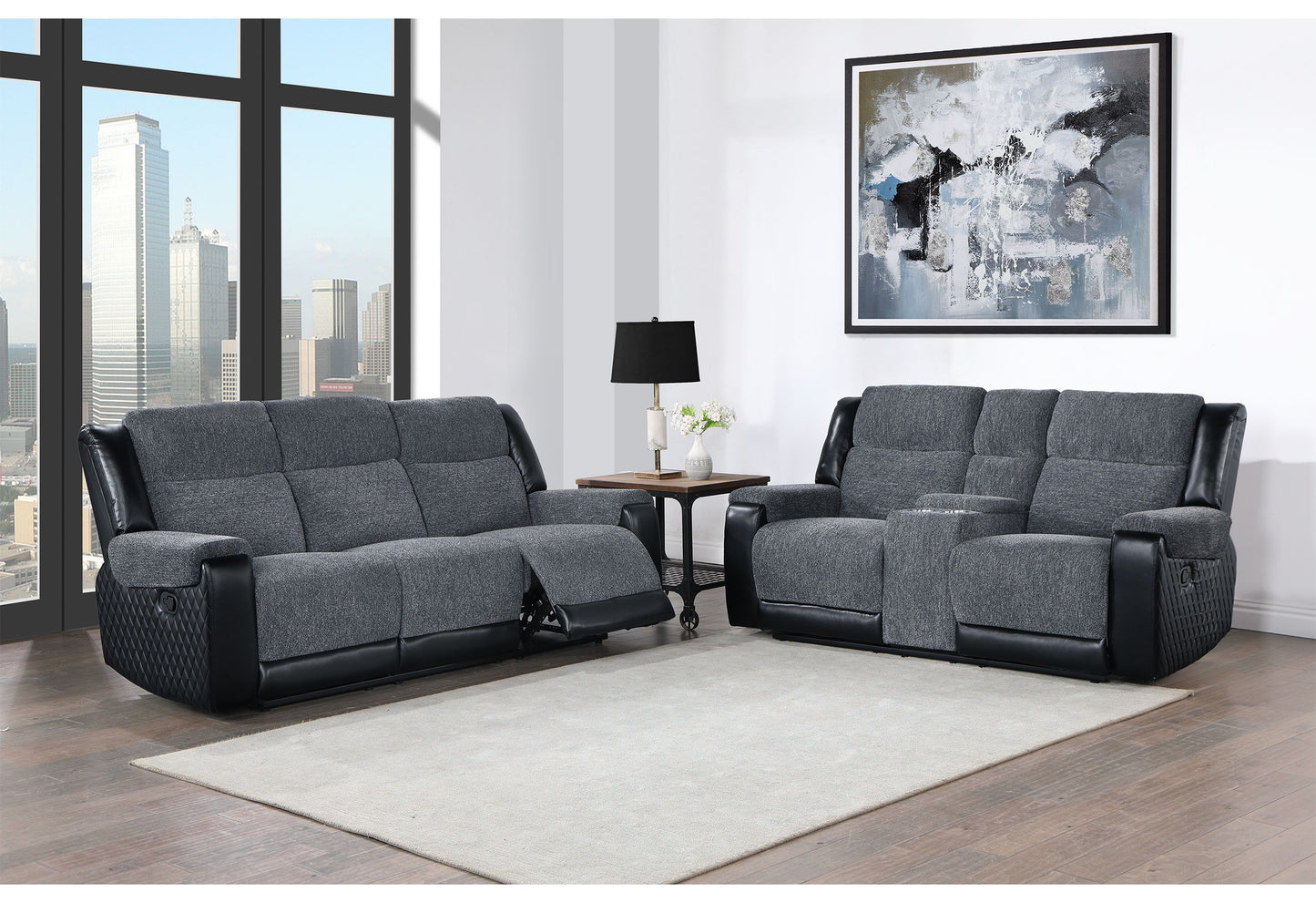 U5914 - Reclining Sofa / Console Reclining Loveseat - Gray / Black