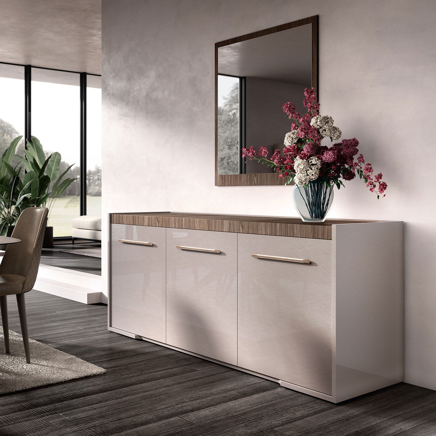 Nora - 3 Door Buffet - Beige / Light Brown