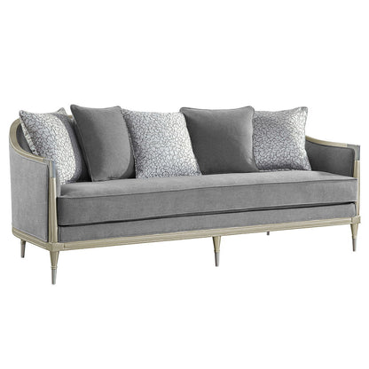 Fernando - Sofa With 5 Pillows - Gray Chenille & Champagne