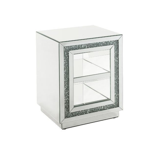 Noralie - 24"H End Table With 2 Tier Shelf - Mirrored & Faux Diamonds