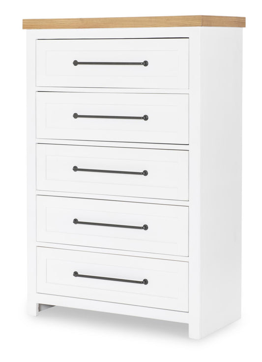 Horizons - 5 Drawers Chest - Pure White / Natural Oak
