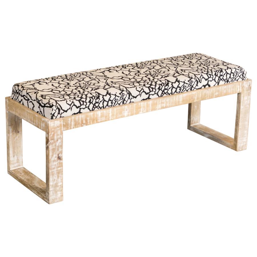 Aiden - Fabric Upholstered Accent Bench - Distressed White