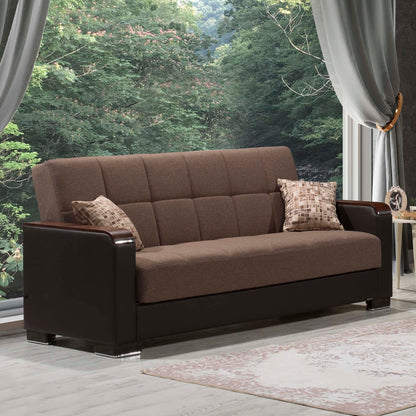 Ottomanson Armada X - Upholstered Convertible Wood Trimmed Sofabed With Storage - Brown PU Polyester