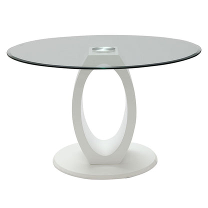Larry - Glass Top Round Dining Table - White High Gloss