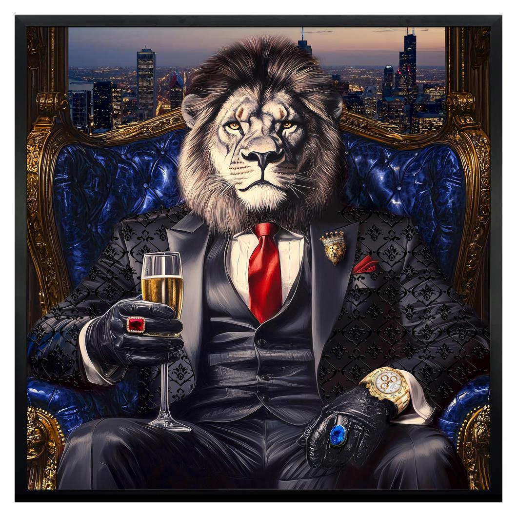Regal Lion's Toast - 35" x 35" Framed Wall Art