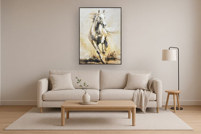 Ivory Galloping Hand-Embellished Canvas In Frame - Ivory / Beige