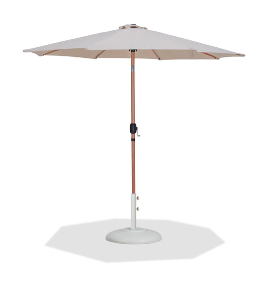 Fiji - Aluminum Patio Umbrella With Round White And Teak Base