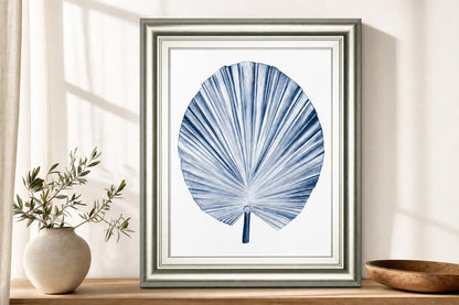 22x26 Indigo Tropical Leaves IV By Megan Meagher - Blue