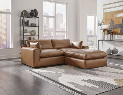 Emilia - Caramel - 3 Pc. - 2-Piece Sectional Loveseat, Ottoman